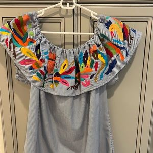 Nativa hand embroidered off the shoulder pinstripe top size large